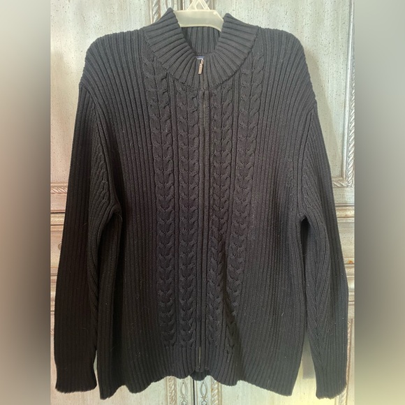 Lands' End Sweaters - Lands’ End Women’s 100% Cotton Black Cable-Knit Full-Zip Sweater